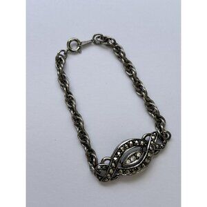 Vintage 90s Avon Heirloom Classic Art Deco Faux Marcasite Chain Bracelet Jewelry